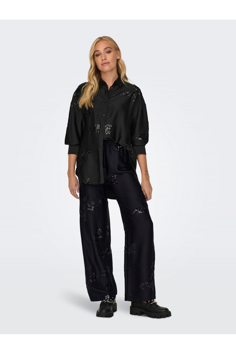 ONLY LEO SEQUINS SET SHIRT AND PANT BLACK 15312498