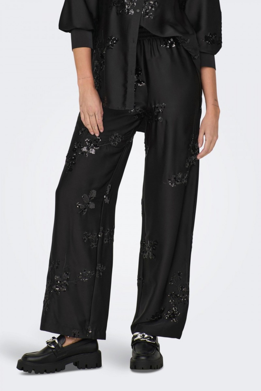 ONLY LEO SEQUINS SET SHIRT AND PANT BLACK 15312498