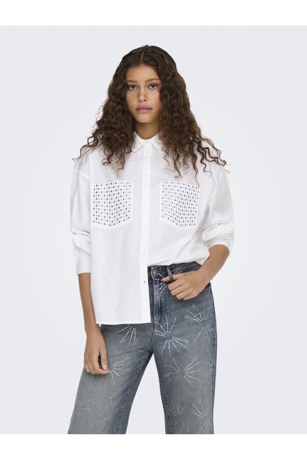 ONLY GITHA LIFE LS STUDDED SHIRT BRIGHT WHITE 15334082