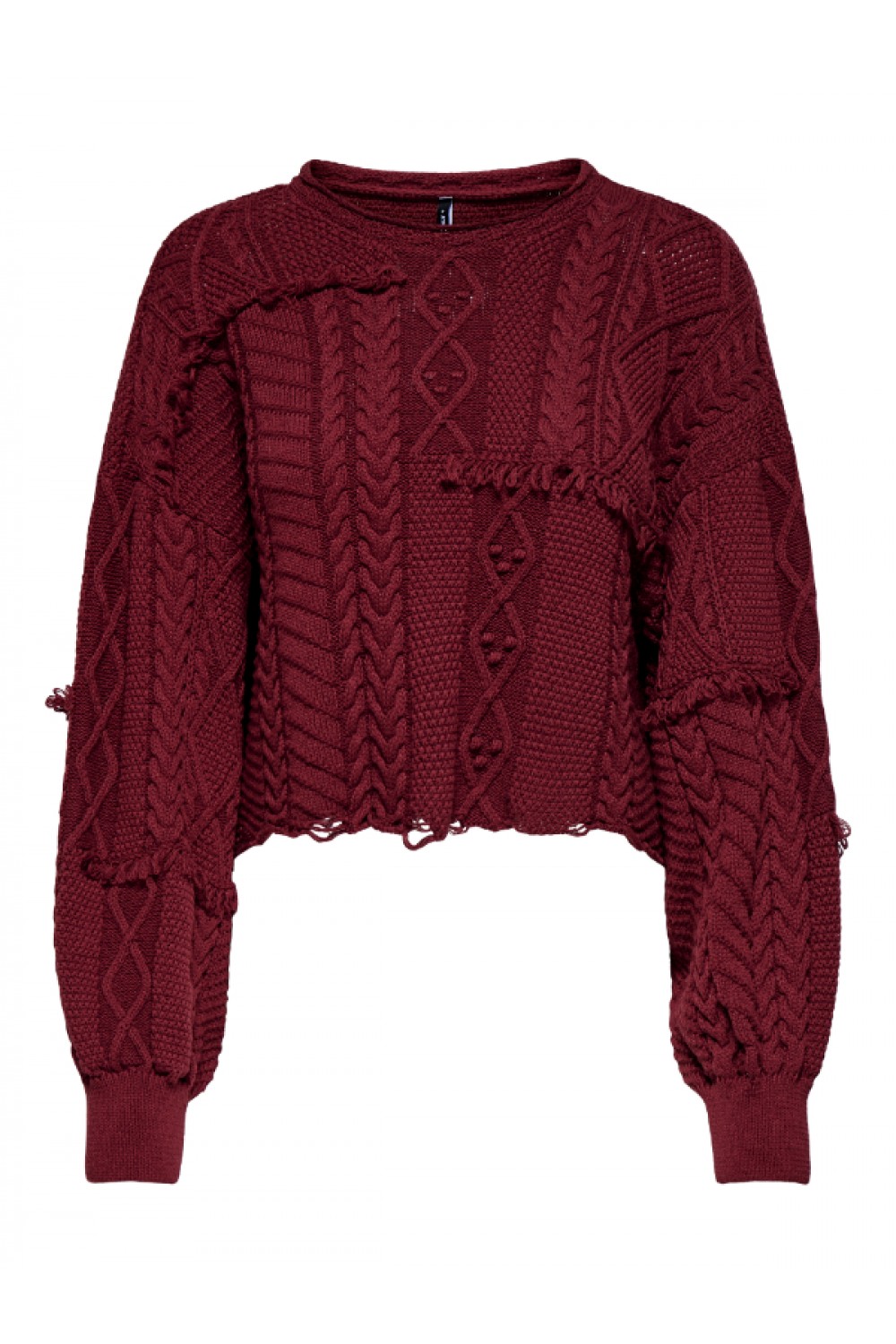 ONLY DALIA LIFE LS FRINGE PULL KNT RED 15352093