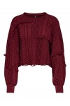 ONLY DALIA LIFE LS FRINGE PULL KNT RED 15352093