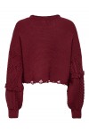 ONLY DALIA LIFE LS FRINGE PULL KNT RED 15352093