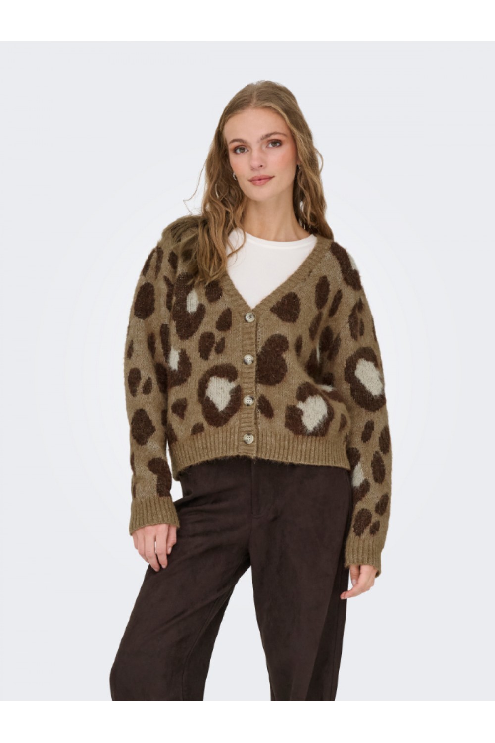 ONLY EDELIE LIFE LS JQ CARDI V-NECK KNT COCOA CREME 15353090