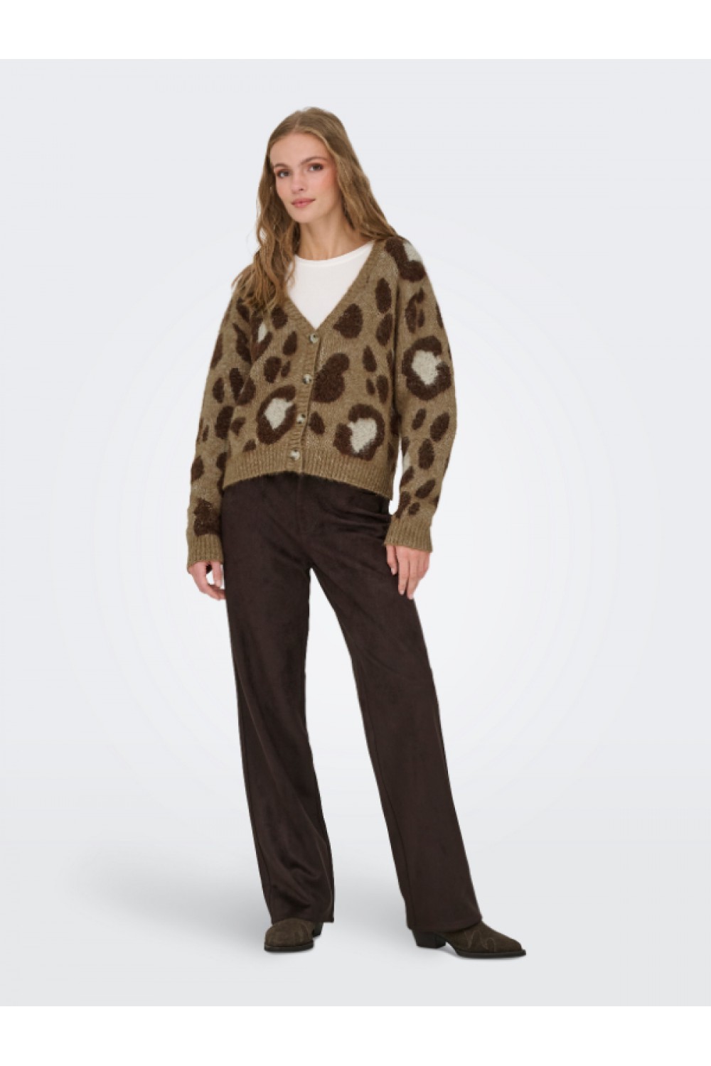 ONLY EDELIE LIFE LS JQ CARDI V-NECK KNT COCOA CREME 15353090