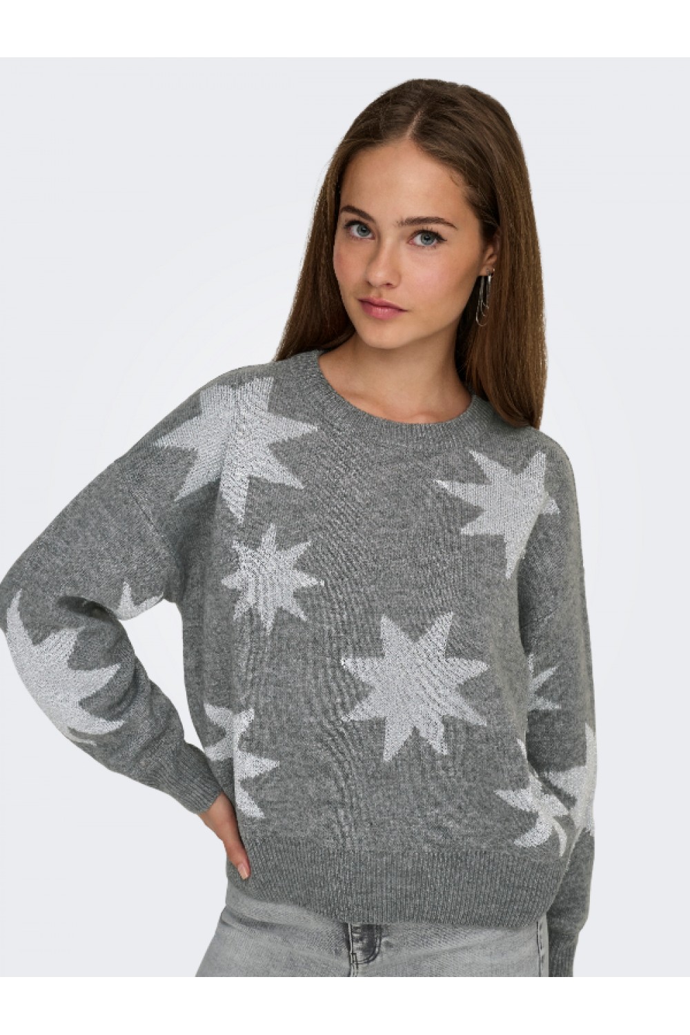 ONLY ROSIE LS O-NECK GLITTER KNT MEDIUM GREY 15328250