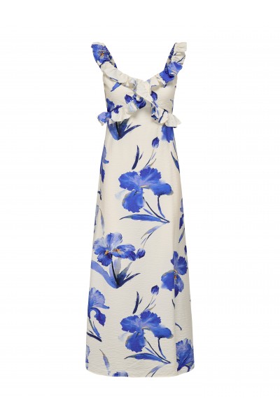 ONLY HYACI S/L FRILL LONG AOP DRESS WVN BRIGHT WHITE 15372511