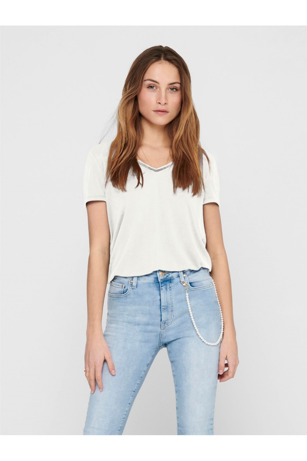 ONLY FREE LIFE V-NECK CHAIN TOP CLOUD DANCER 15218854