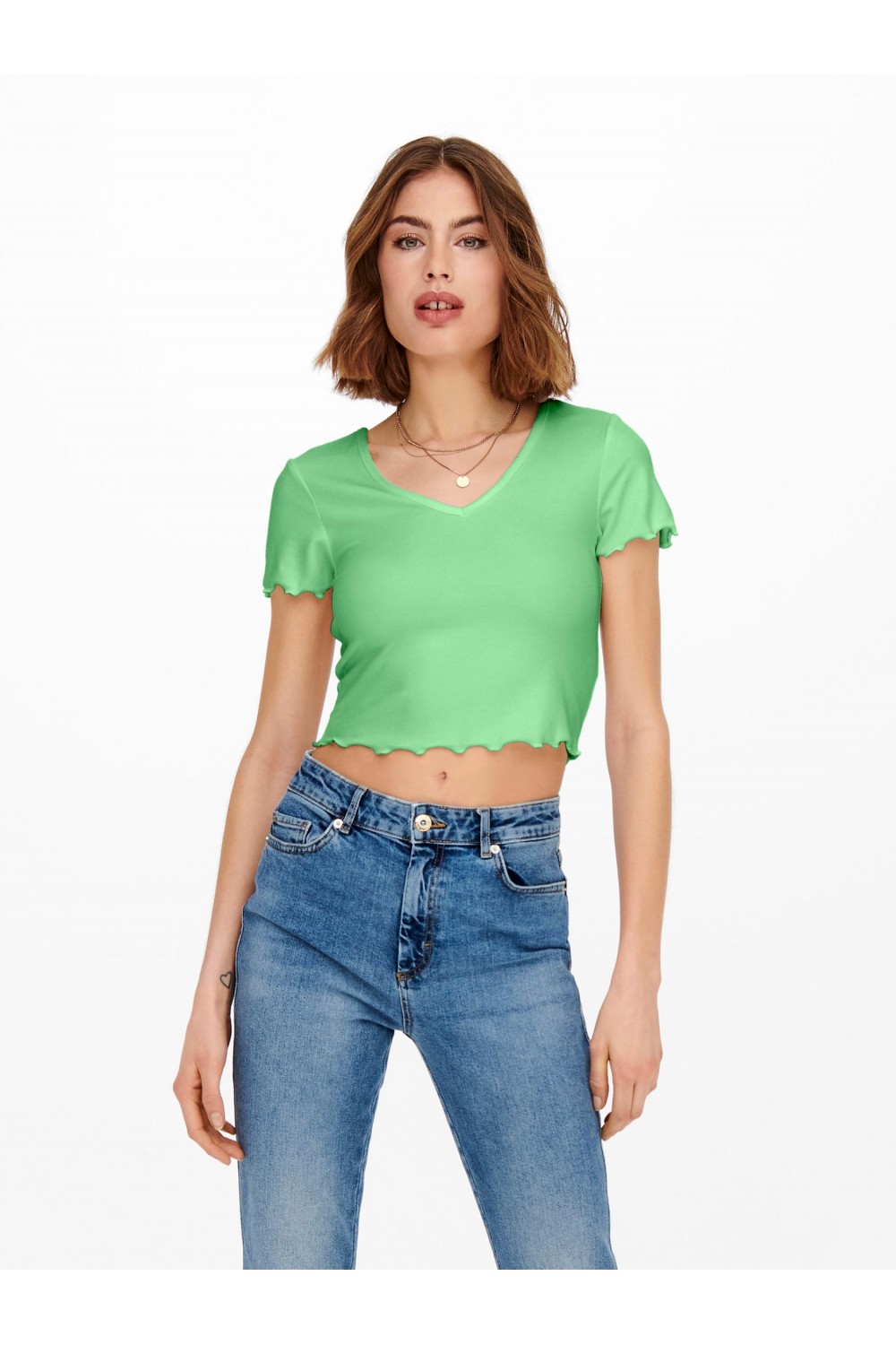 ONLY KIKA S/S V-NECK TOP SUMMER GREEN 15256816