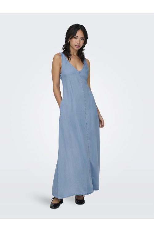 ONLY BRIGHTON CUTOUT LONG DRESS LIGHT BLUE DENIM 15318546