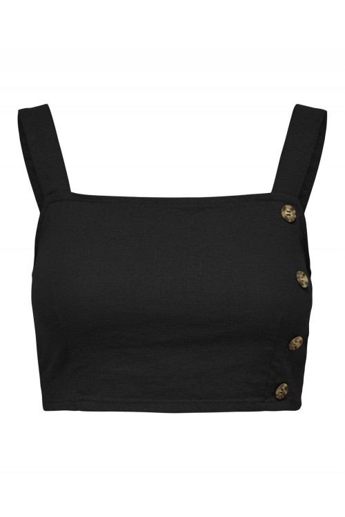ONLY CARO STRAP LINEN BLEND CROP TOP PNT BLACK 15318560