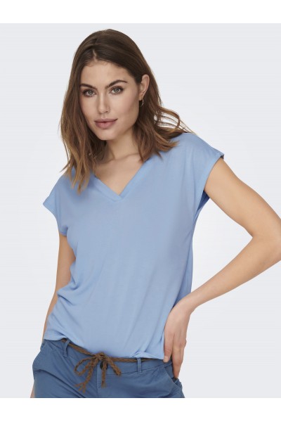 ONLY FREE LIFE S/S V-NECK TOP CASHMERE BLUE 15287041