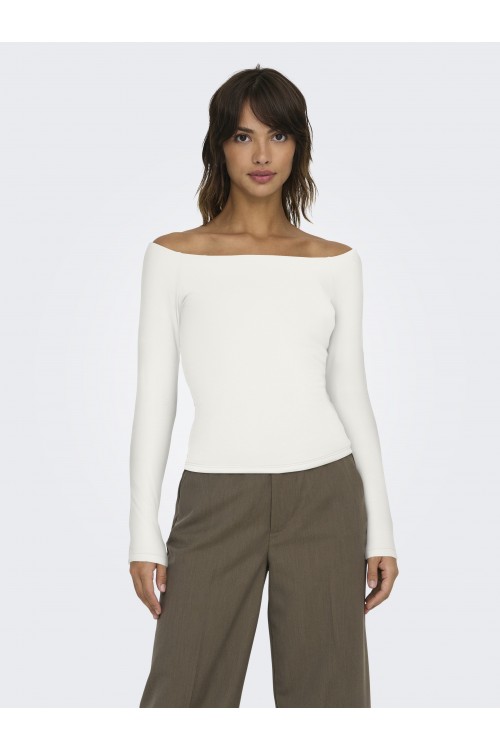 ONLY GLAMOUR L/S BOAT NECK TOP BOX CLOUD DANCER 15339763