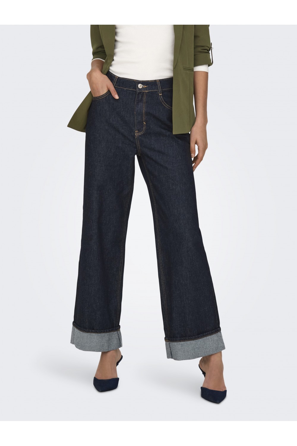 ONLY HOPE HW WIDE FOLD UP RINSE DNM CRO DARK BLUE DENIM 15347095