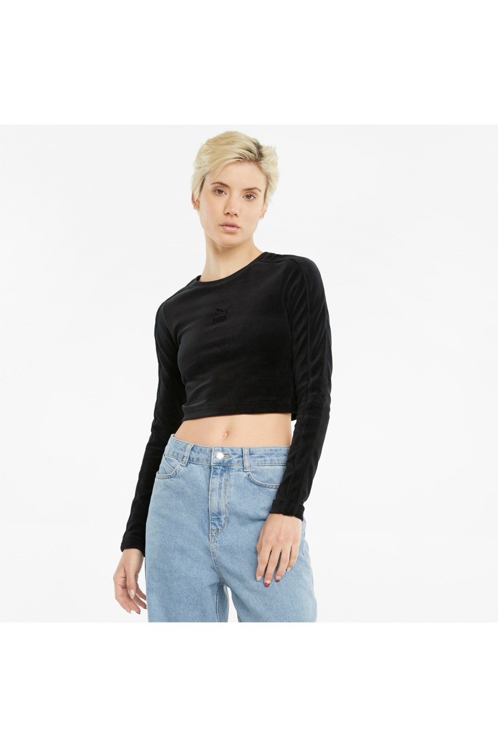 PUMA ICONIC VELOUR LONGSLEEVE TEE BLACK 531619-01