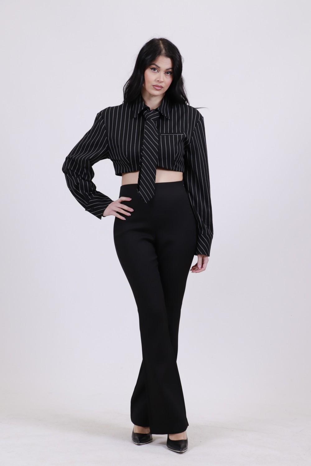 LUMINA SHIRT CROP STRIPED BLACK 954