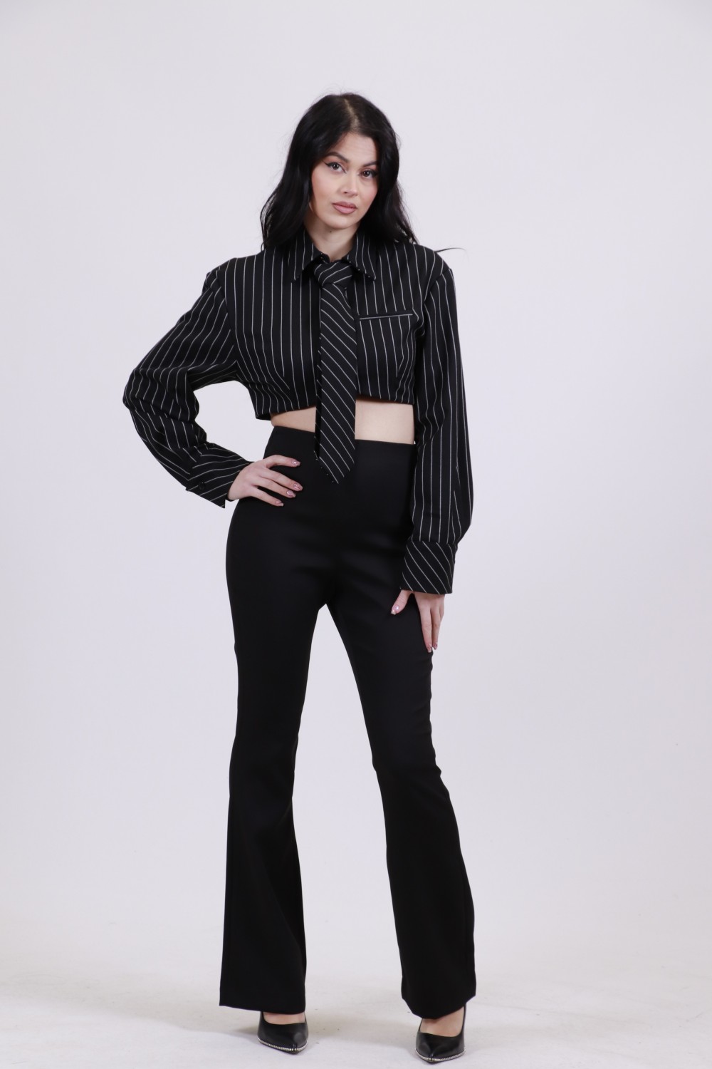 LUMINA SHIRT CROP STRIPED BLACK 954