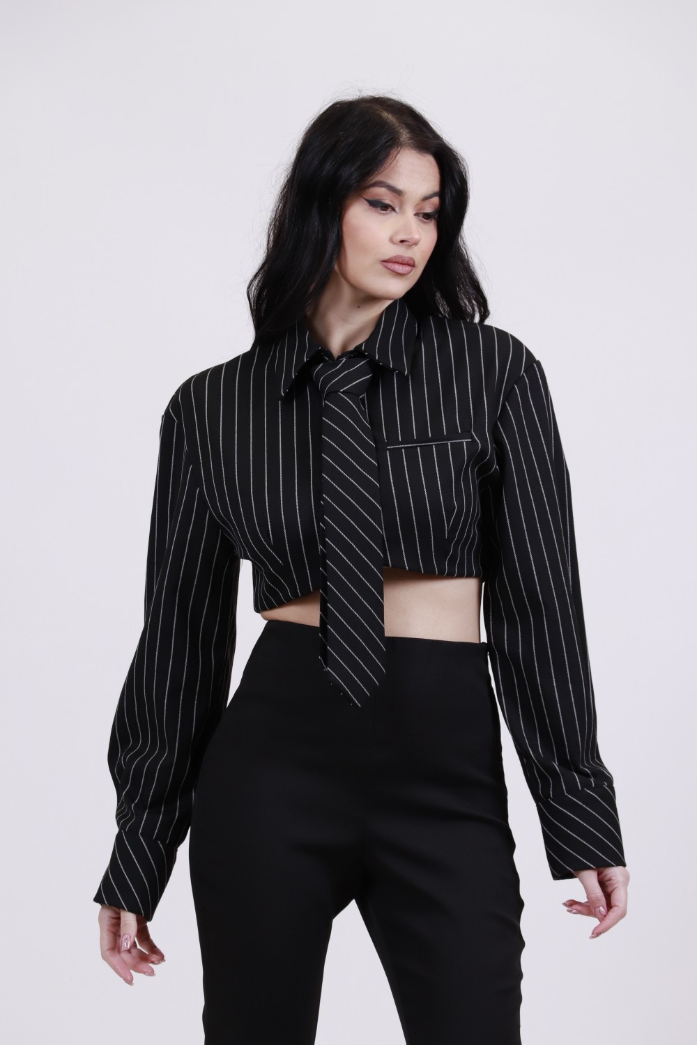 LUMINA SHIRT CROP STRIPED BLACK 954