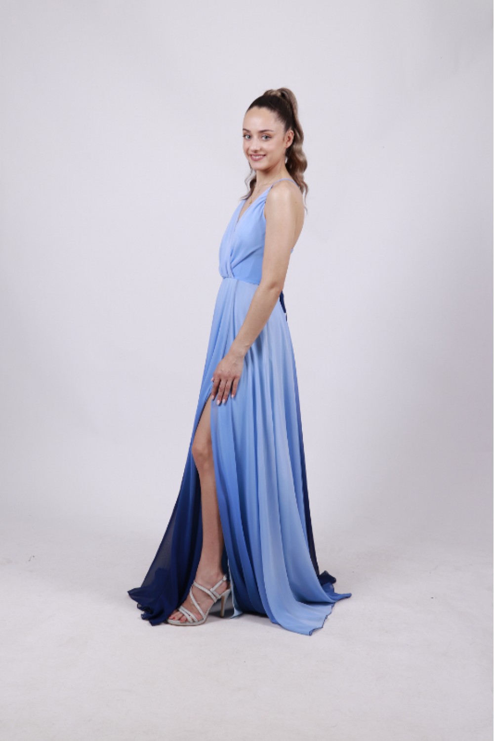 ALEYA LONG DRESS MULTI BLUE BE59