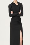 LUMINA DRESS LONG WITH RUFFLES BLACK LD2126