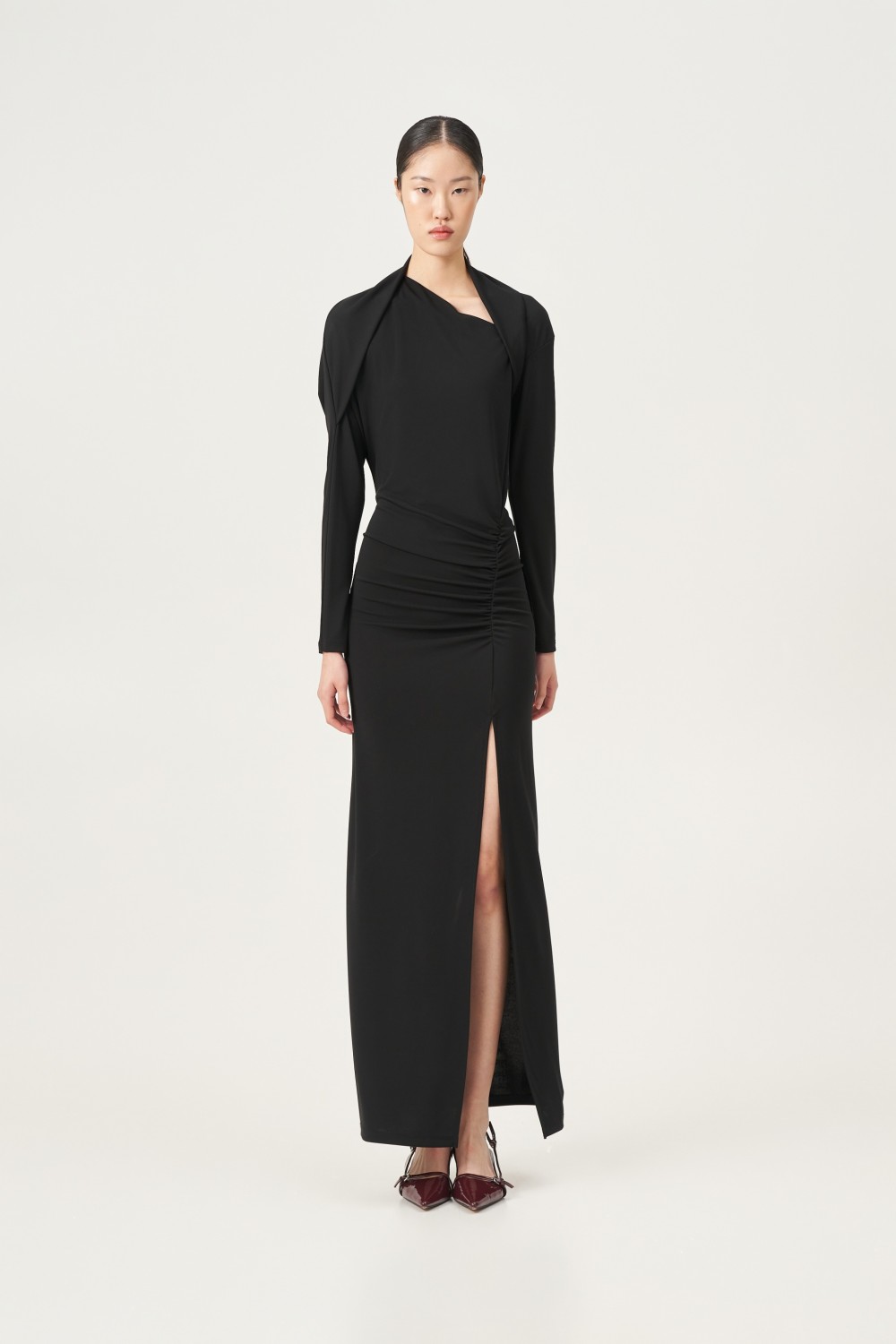 LUMINA DRESS LONG WITH RUFFLES BLACK LD2126