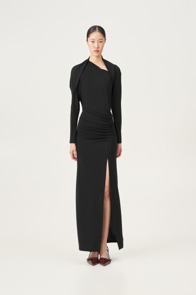 LUMINA DRESS LONG WITH RUFFLES BLACK LD2126