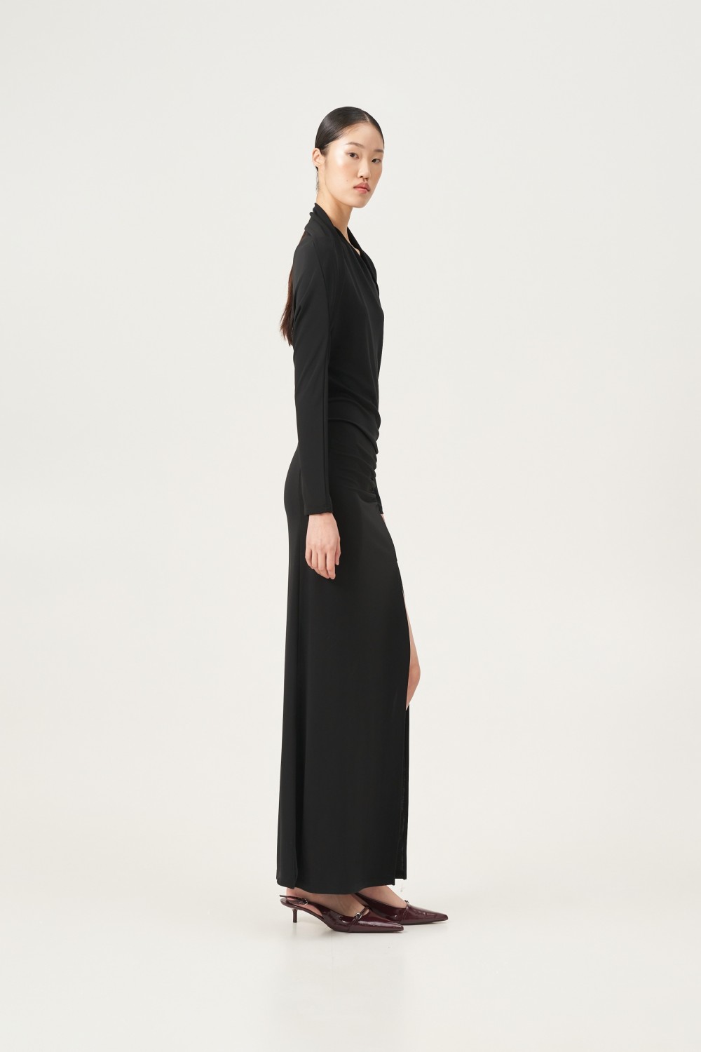 LUMINA DRESS LONG WITH RUFFLES BLACK LD2126