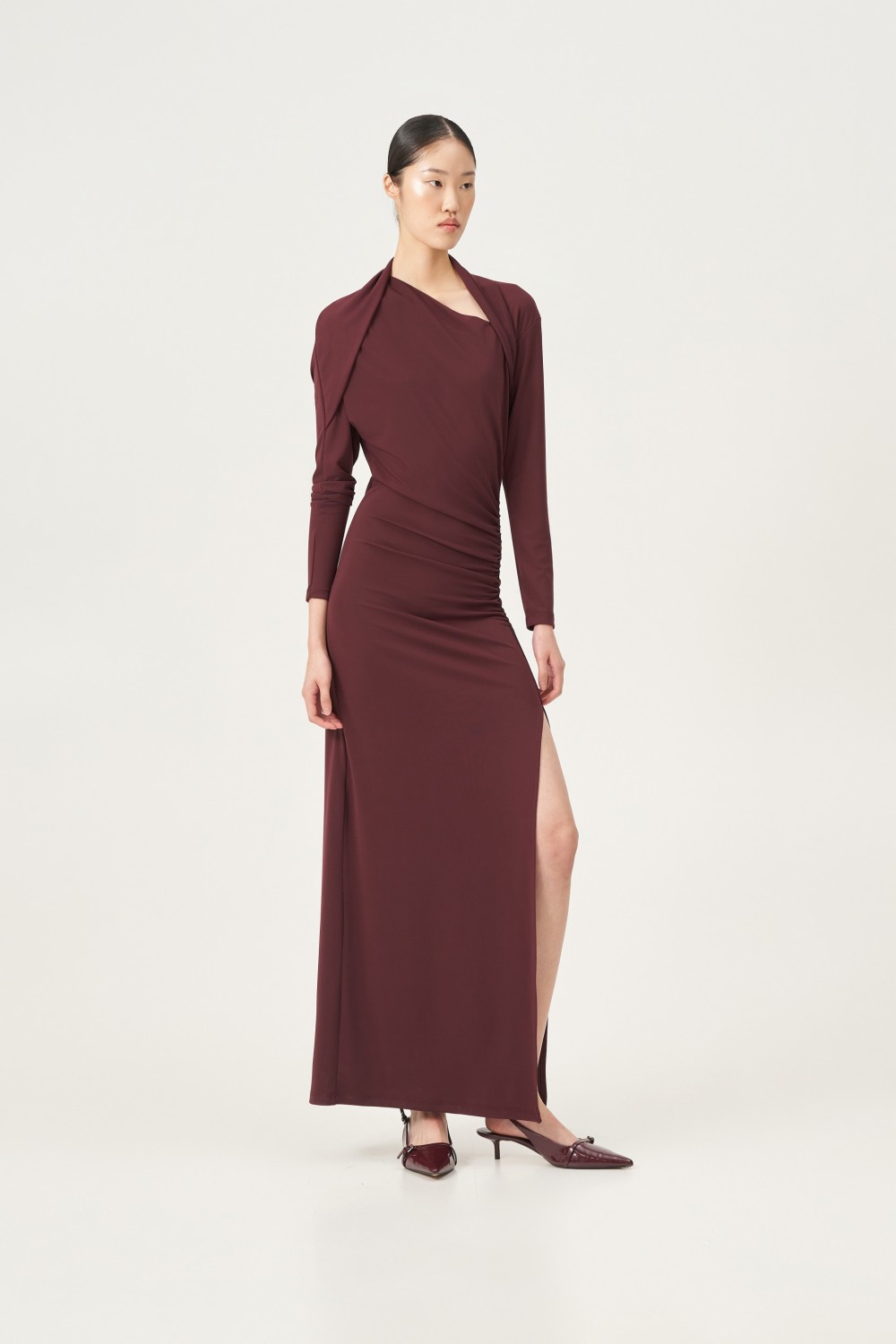 LUMINA DRESS LONG WITH RUFFLES BORDEAUX LD2126