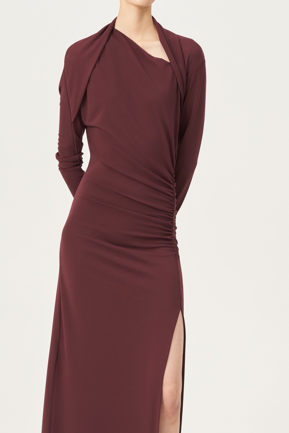 LUMINA DRESS LONG WITH RUFFLES BORDEAUX LD2126