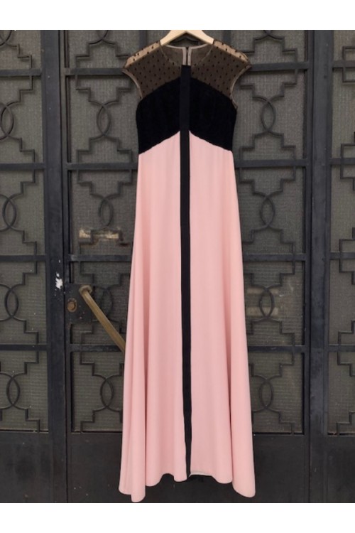 TASSOS MITROPOULOS LONG DRESS PINK/BLACK BE83