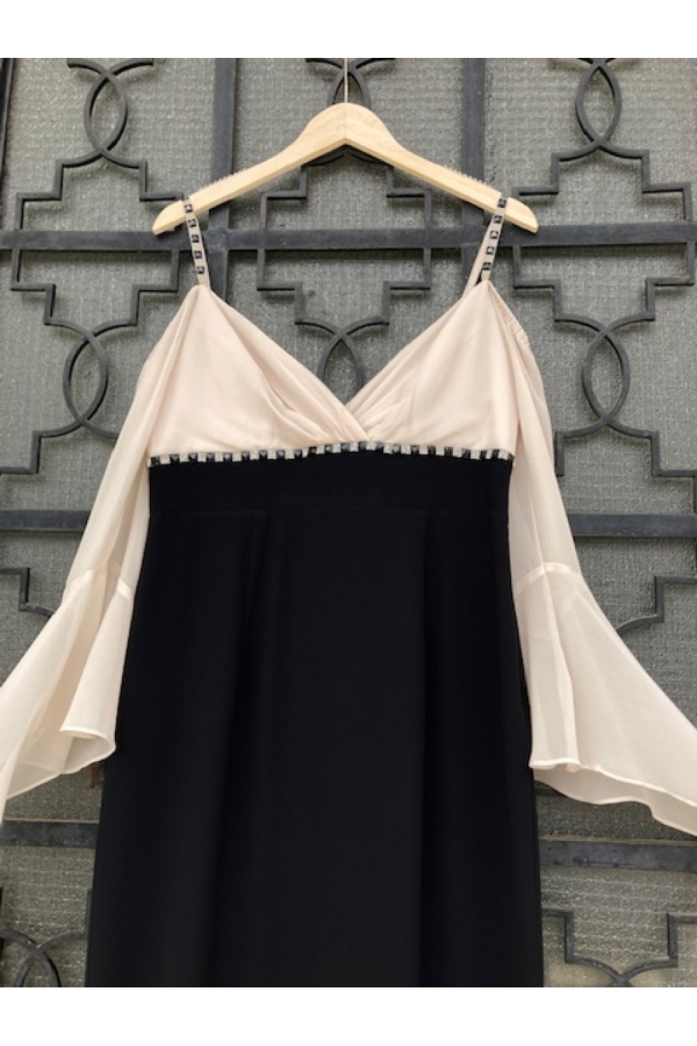 D&K FRANGOULIS LONG DRESS BLACK/BEIGE BE87