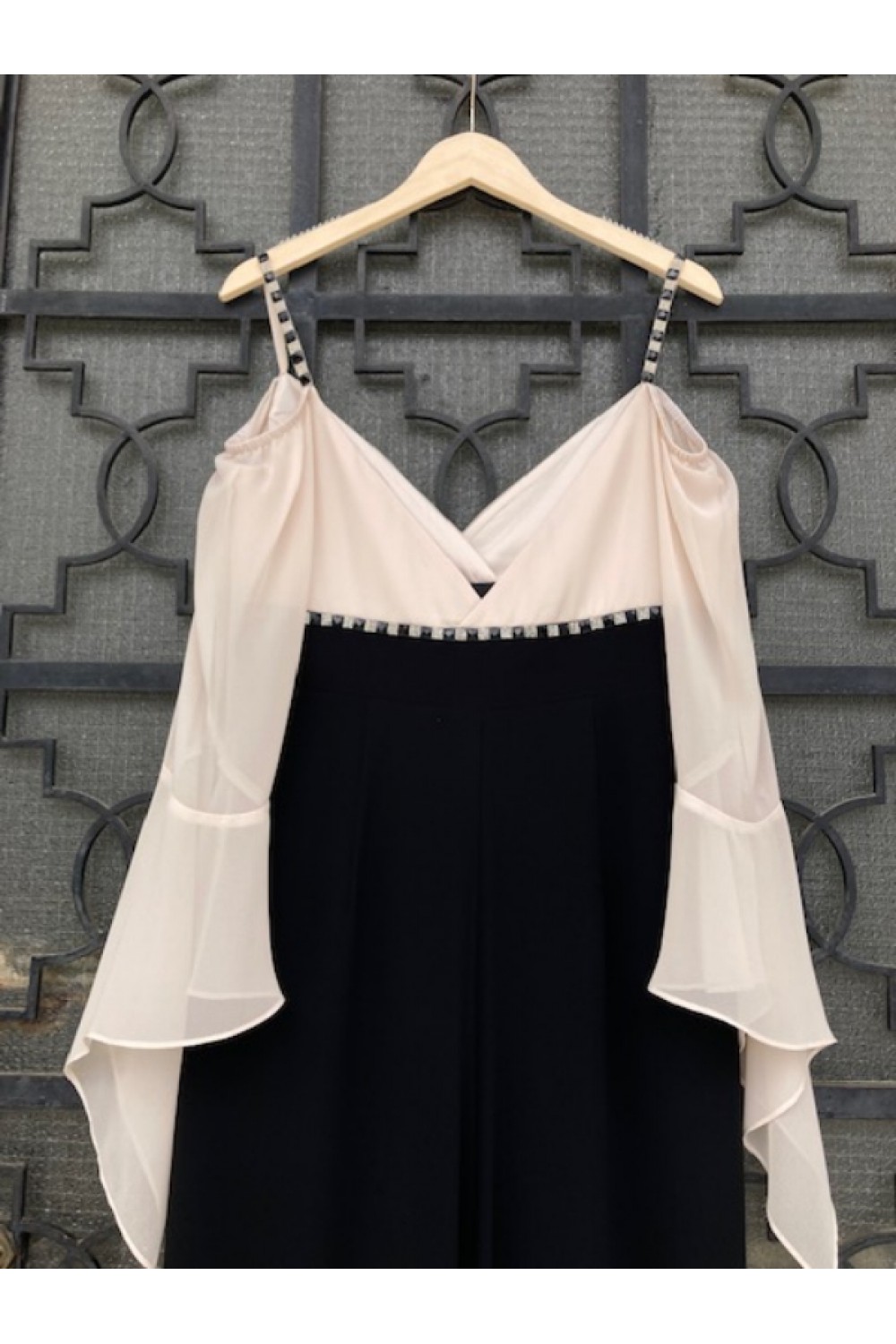 D&K FRANGOULIS LONG DRESS BLACK/BEIGE BE87