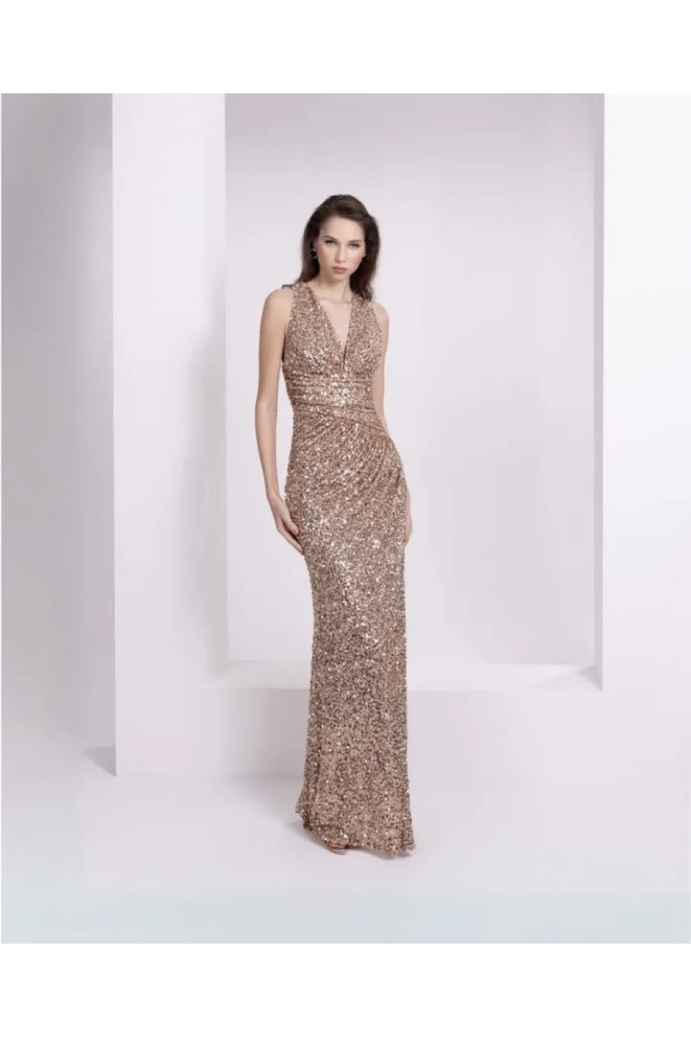 ALEYA LONG DRESS SEQUIN ROSE GOLD 