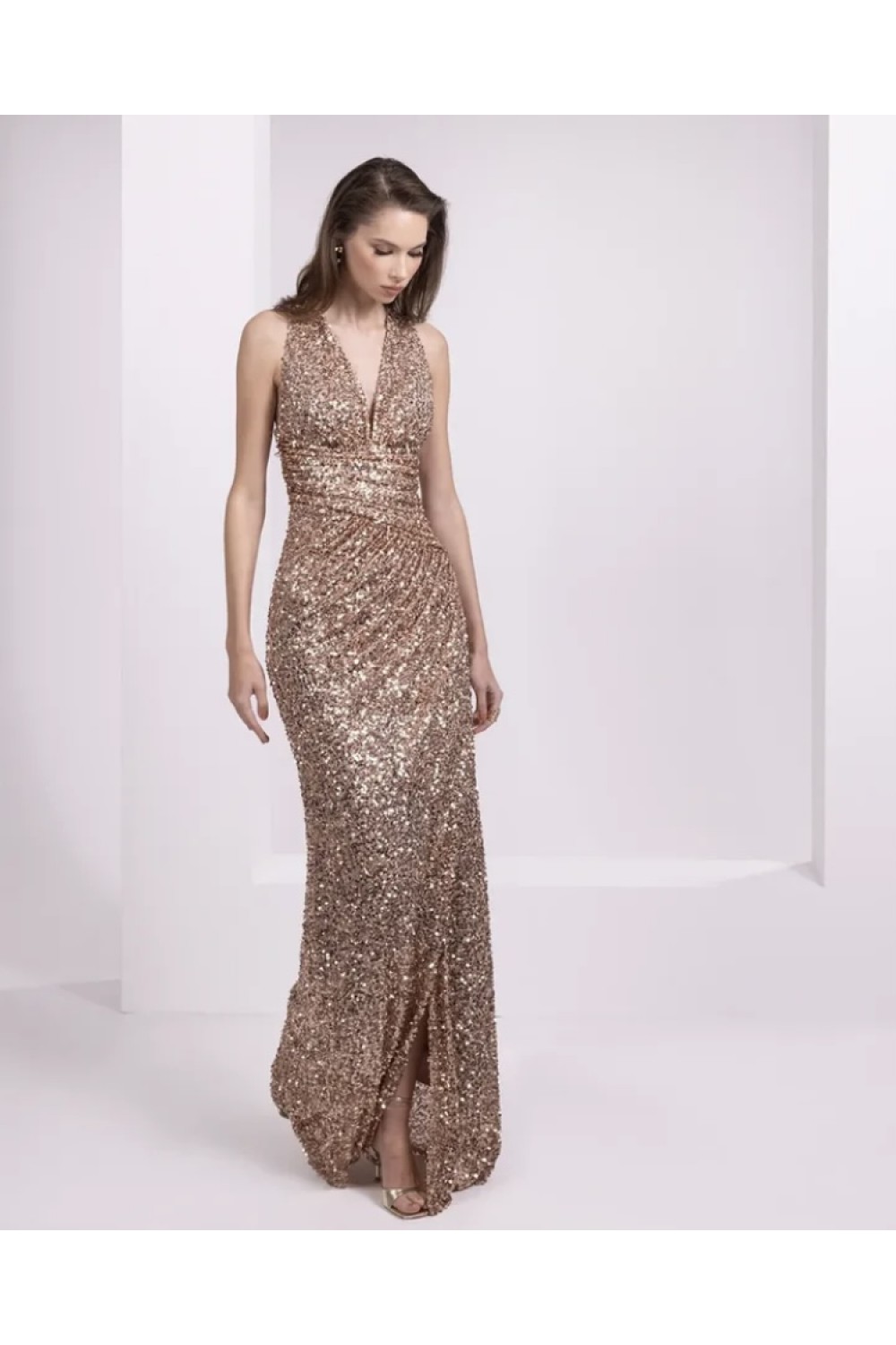 ALEYA LONG DRESS SEQUIN ROSE GOLD 
