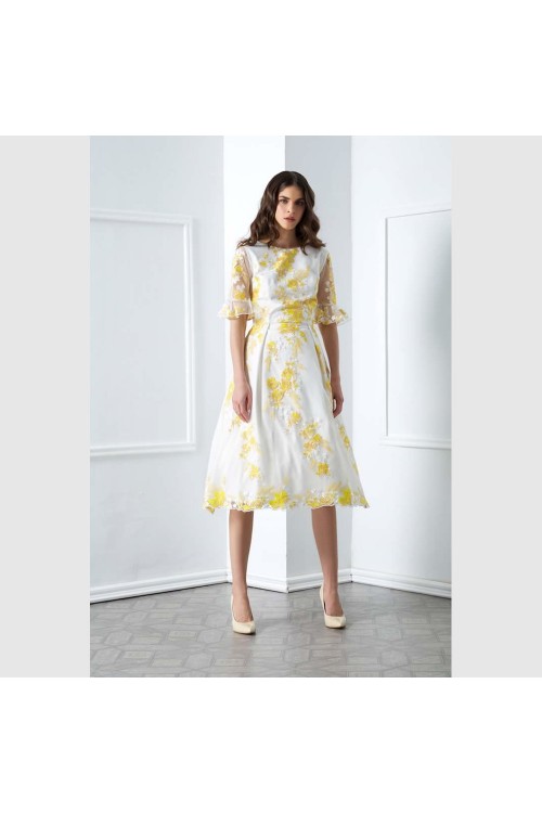 D&K FRANGOULIS FLORAL DRESS YELLOW/WHITE DS17045098