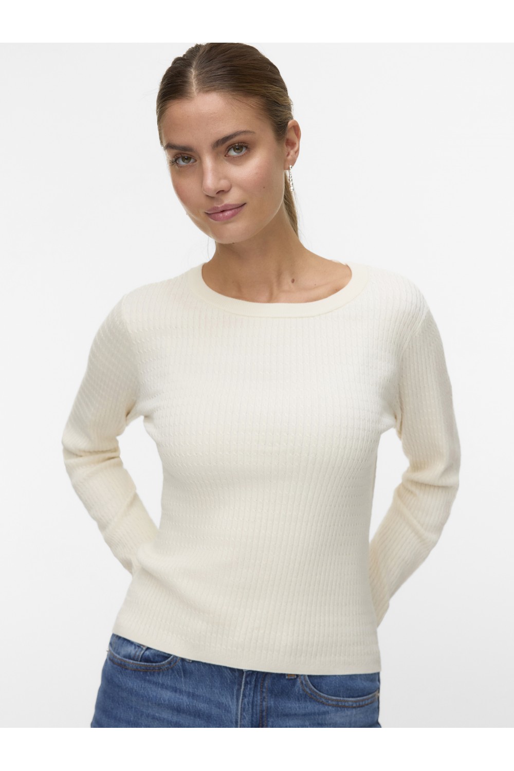 VERO MODA SILJE LS-NECK CABLE PULLOVER BIRCH 10331852