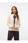 VERO MODA GRETCHEN LS SHIRT WVN BTQ GA CLOUD DANCER-BLACK TIE 10335828