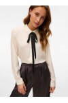 VERO MODA GRETCHEN LS SHIRT WVN BTQ GA CLOUD DANCER-BLACK TIE 10335828