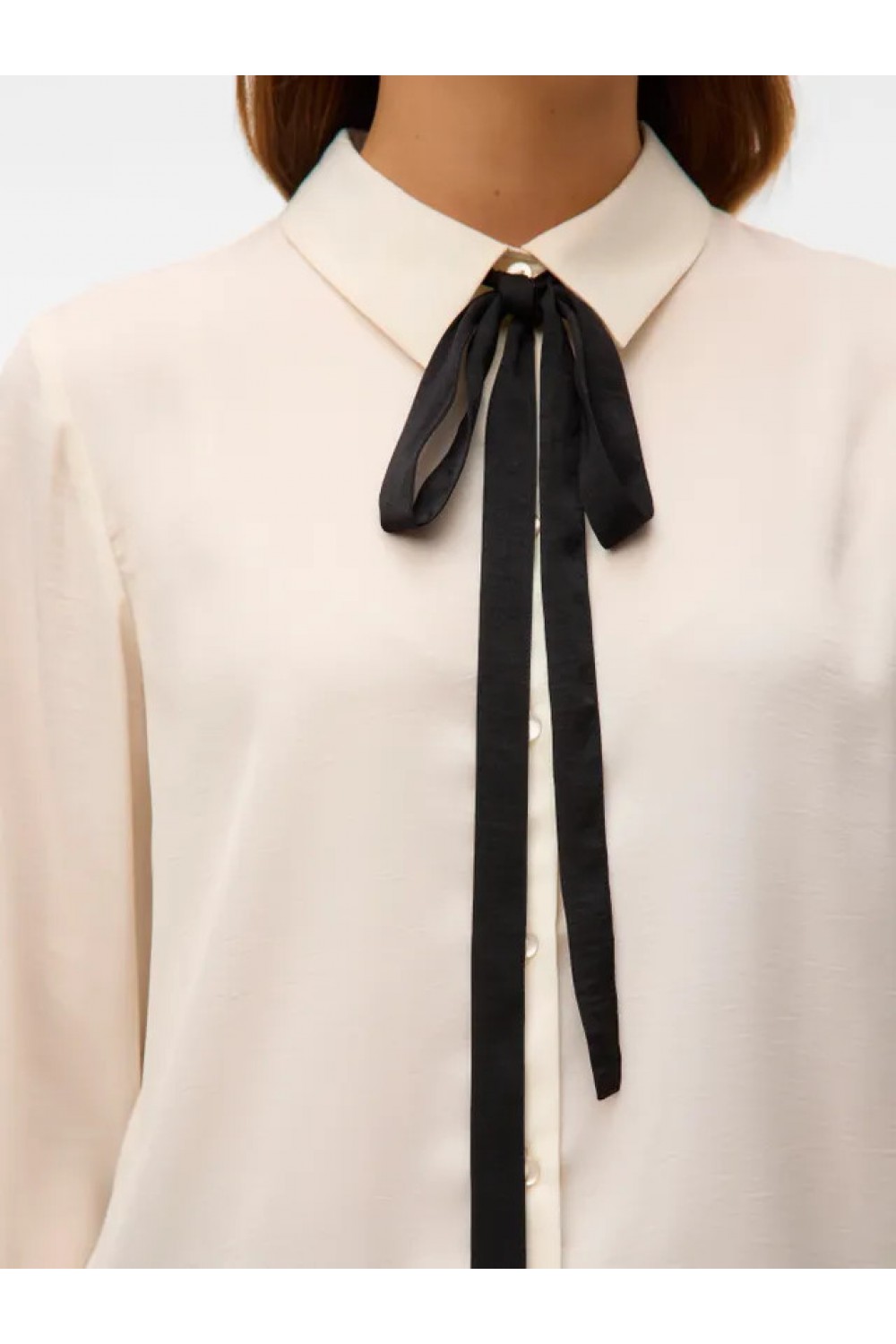 VERO MODA GRETCHEN LS SHIRT WVN BTQ GA CLOUD DANCER-BLACK TIE 10335828