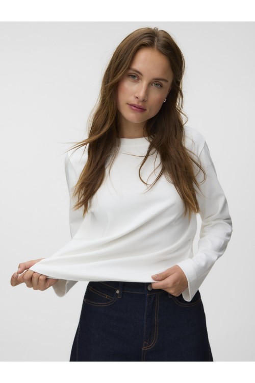 VERO MODA AW NAIMA LS O-NECK BOXY TOP SNOW WHITE 10352569