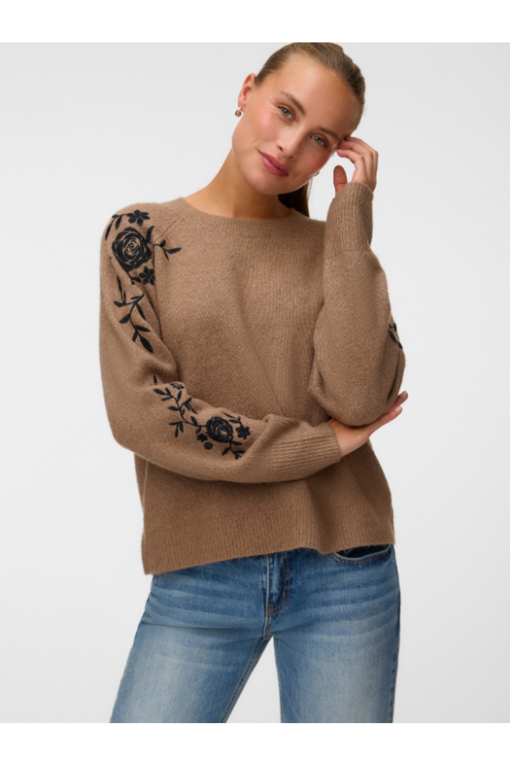VERO MODA NEW FATIMA LS O-NECK EMB. PULLOVER SILVER MINK 10351509