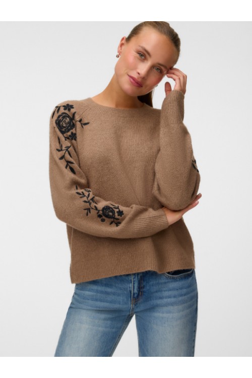 VERO MODA NEW FATIMA LS O-NECK EMB. PULLOVER SILVER MINK 10351509