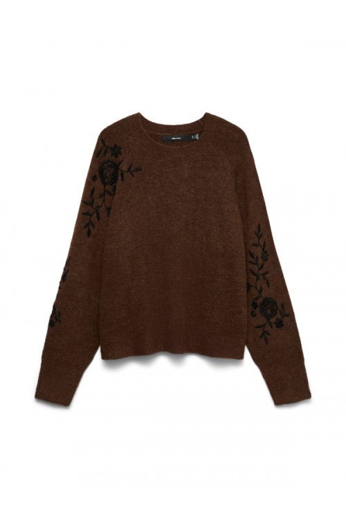 VERO MODA NEW FATIMA LS O-NECK EMB. PULLOVER COCOA BROWN 10351509