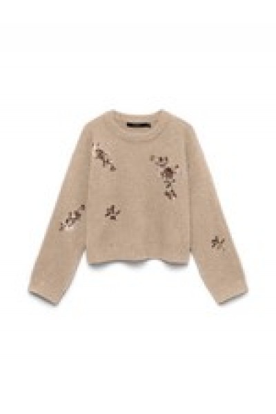 VERO MODA AMELIA LS O-NECK SEQUINCE PULLOVER SILVER MINK 10350410