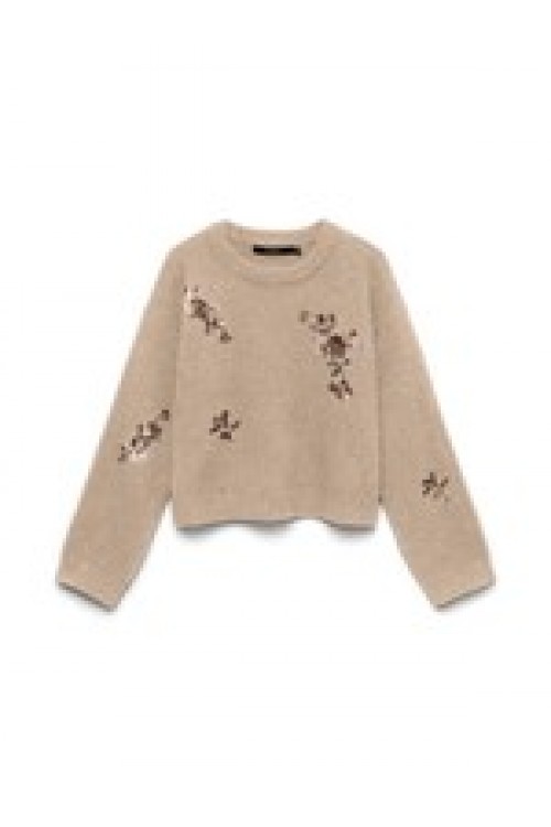 VERO MODA AMELIA LS O-NECK SEQUINCE PULLOVER SILVER MINK 10350410