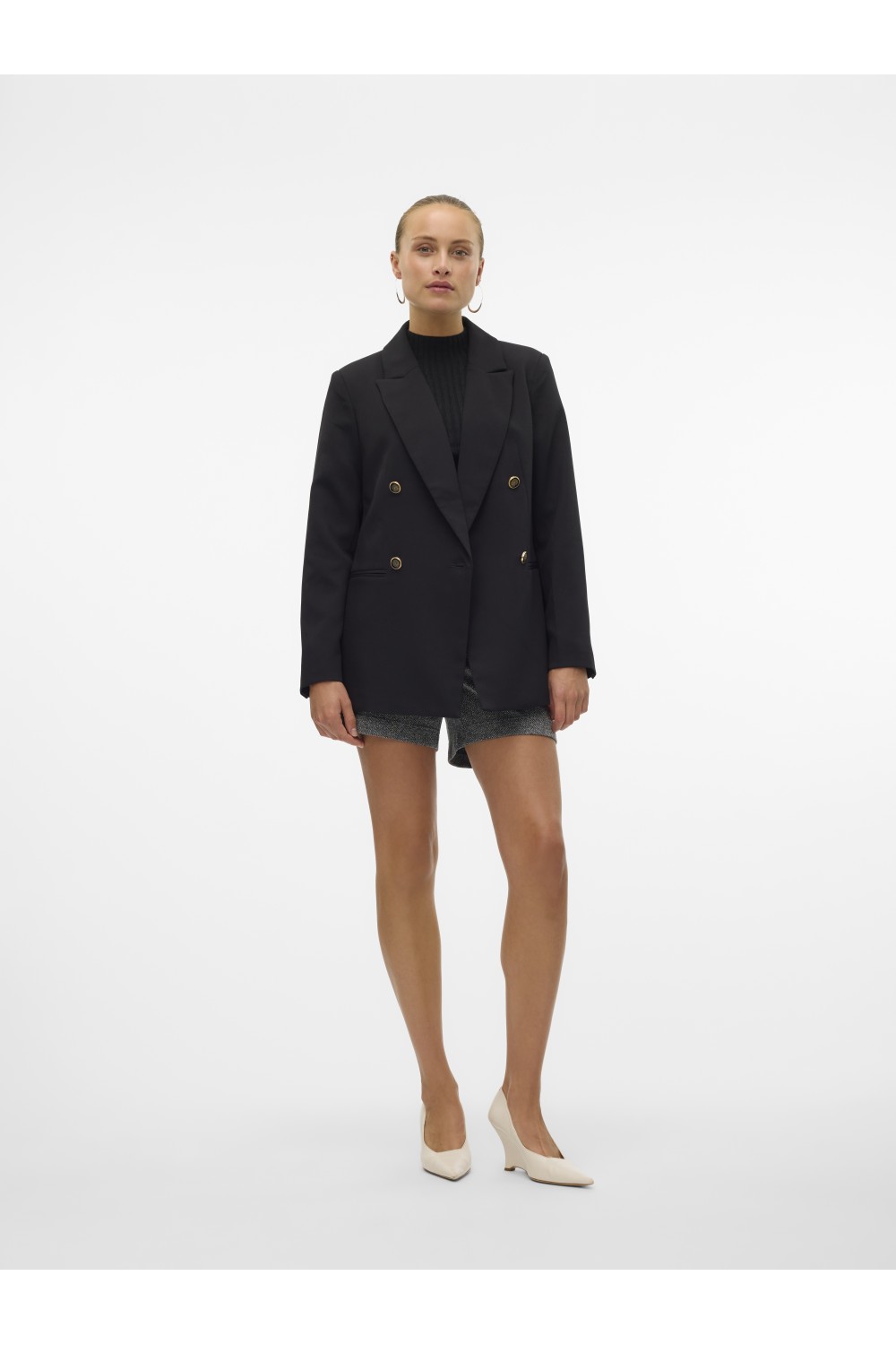 VERO MODA ELMA LS LOOSE GOLD BUTTON BLAZER BLACK 10316578