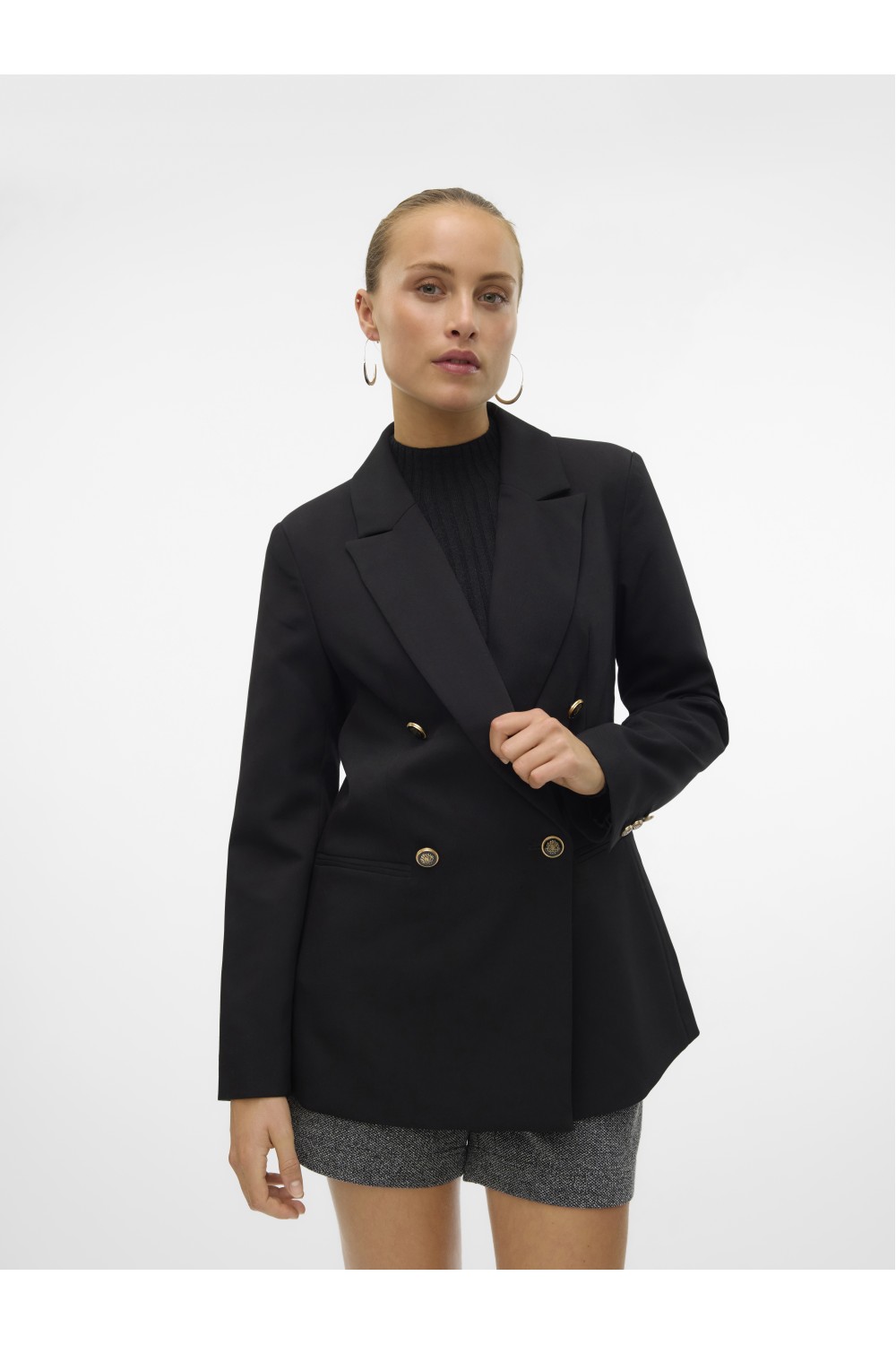 VERO MODA ELMA LS LOOSE GOLD BUTTON BLAZER BLACK 10316578