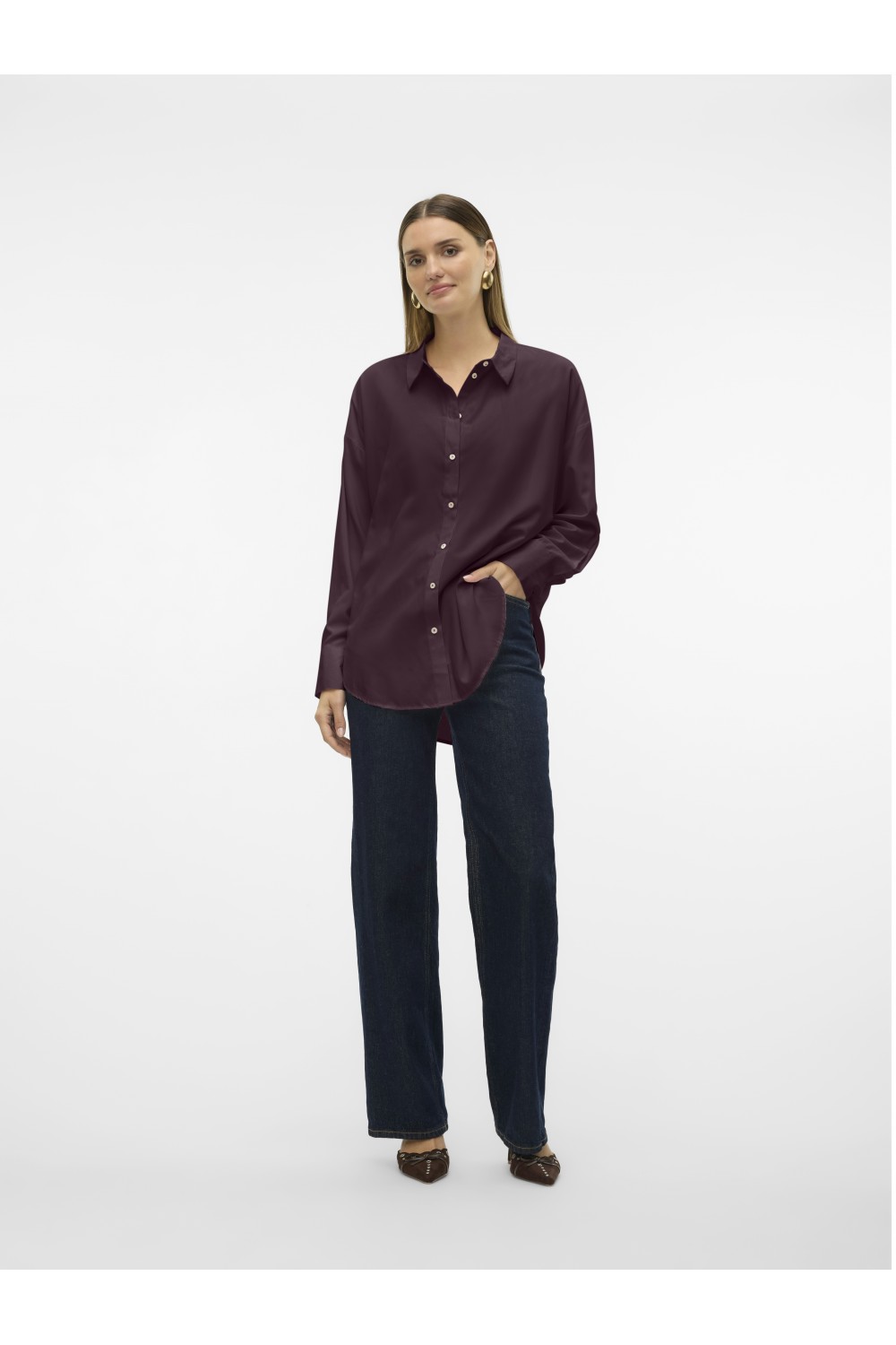 VERO MODA NORA LS OVERSIZE SHIRT WVN GA NOOS WINETASTING 10319825