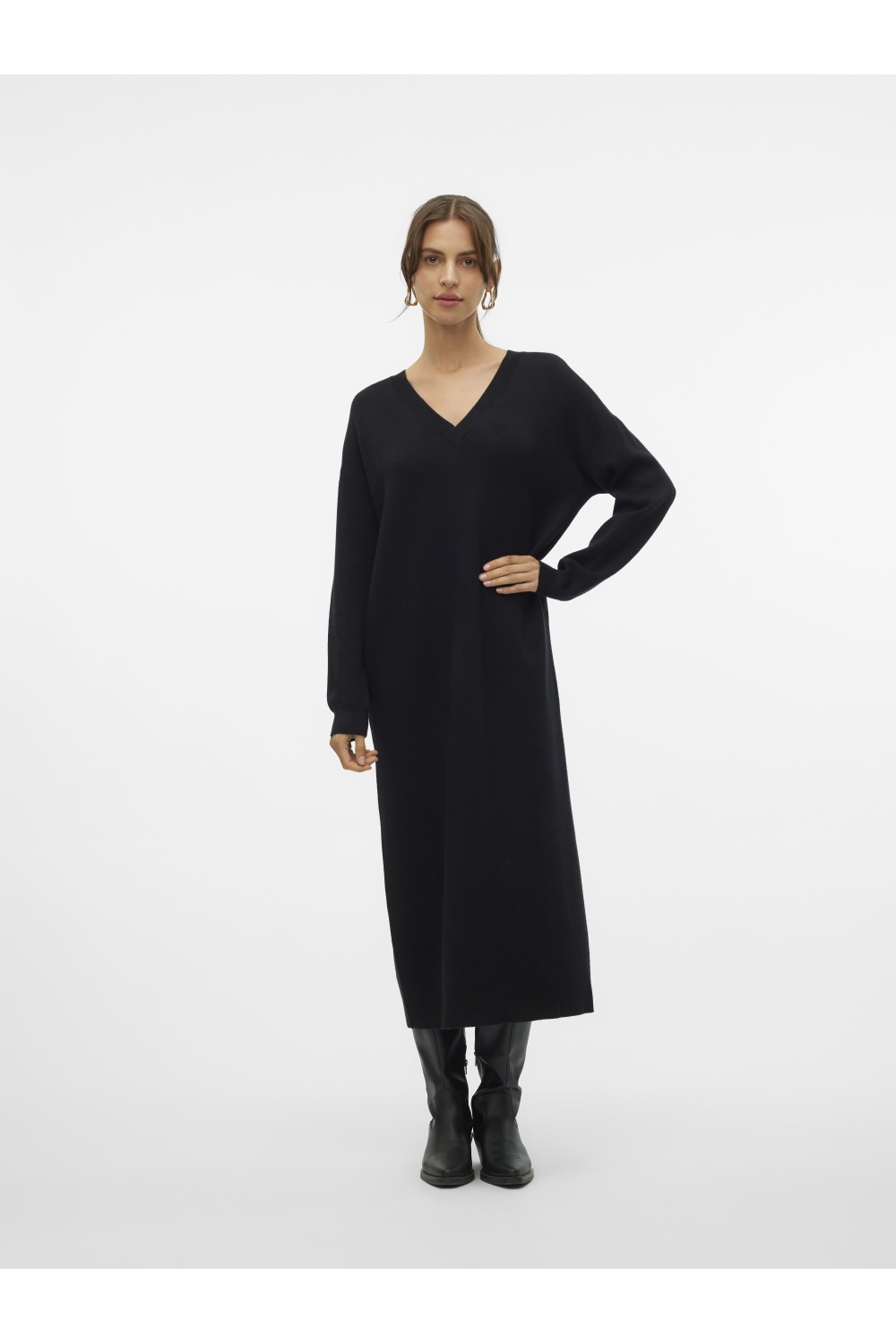 VERO MODA GOLD LS V-NECK 7/8 DRESS GA BLACK 10311413