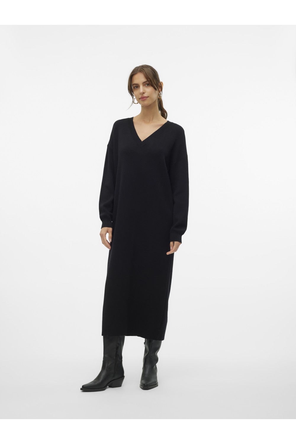 VERO MODA GOLD LS V-NECK 7/8 DRESS GA BLACK 10311413