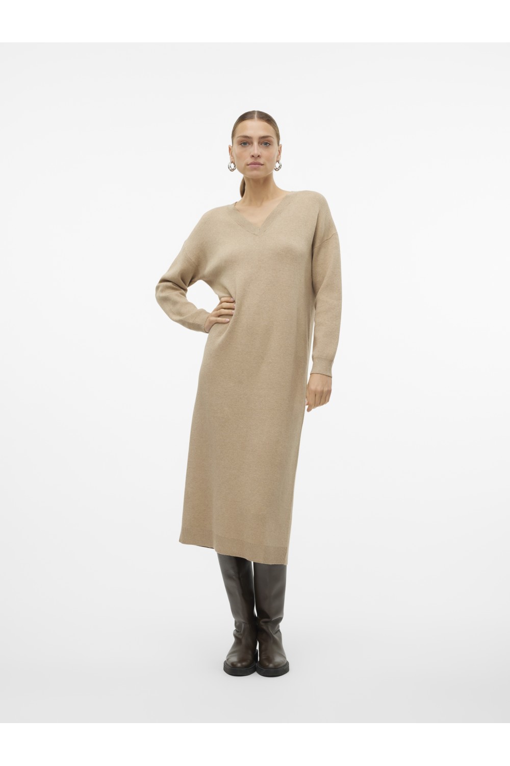 VERO MODA GOLD LS V-NECK 7/8 DRESS GA SILVER MINK 10311413